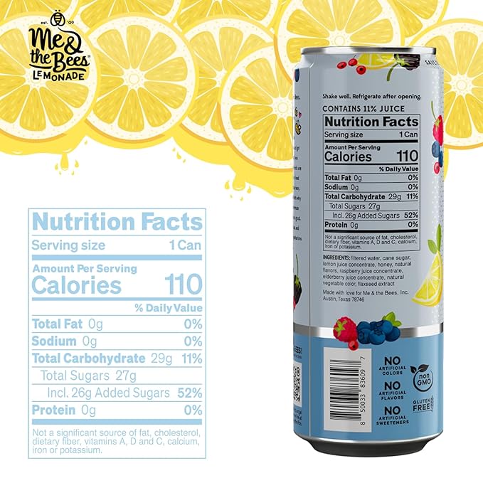 Me &amp the Bees Lemonade Very Berry Lemonade Refreshing All-Natural Drink No-Artificial Colors Perfect for Any Occasion (Pack of 12)