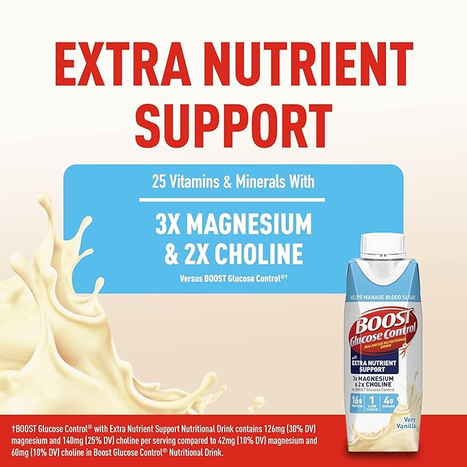 BOOST Glucose Control Ready to Drink Nutritional Drinks with Extra Nutrient Support Drink Very Vanilla Carton 8 Fl Oz Pack of 24