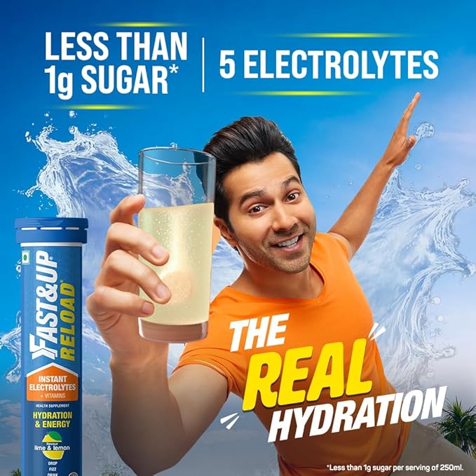 Fast&ampUp Reload Instant Energy and Hydration Sports Drink - Pack of 4 tubes with 20 tablets each - Lime&ampLemon Flavour