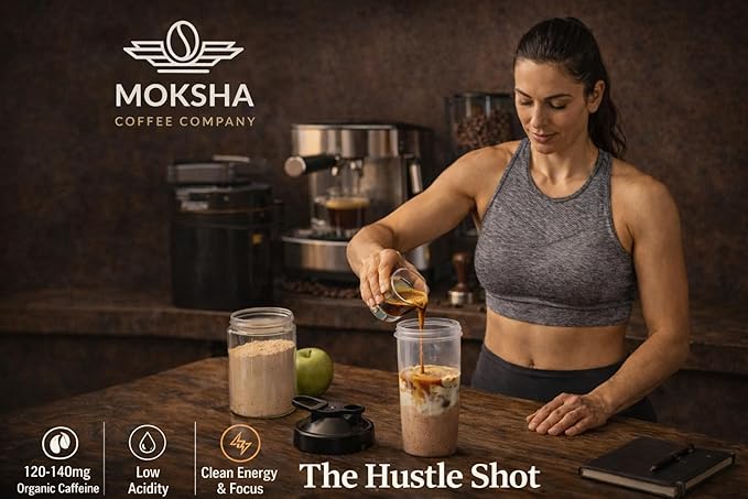 Moksha Organic Espresso Coffee Beans Low Acid Non-GMO Whole Coffee Beans. Medium Roasted to Perfection. Taste of Bakers Cocoa and Toffee. Easy Digestion - 12 OZ
