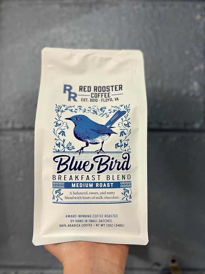 Red Rooster Coffee Blue Bird Breakfast Blend - Sweet Nutty Medium Roast Blend With Hints of Milk Chocolate - 12 oz. Whole Bean