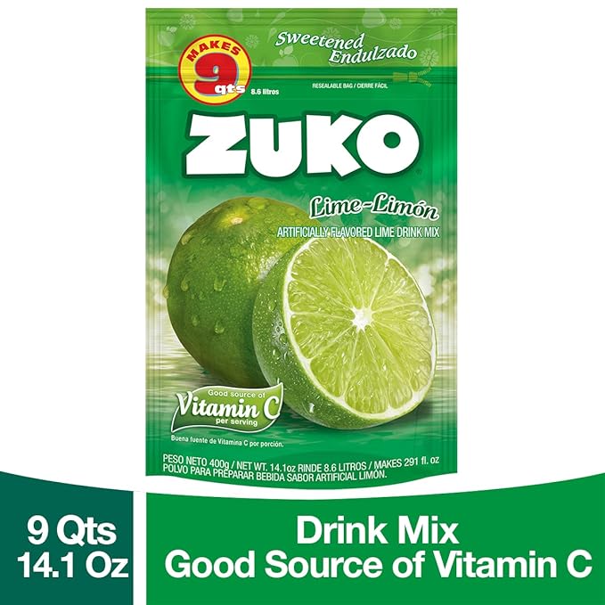 Zuko Lime-Limon Instant Powder Drink | Family Pack | No Sugar Needed | Vitamin C | 14.1 Ounce (Pack of 6)