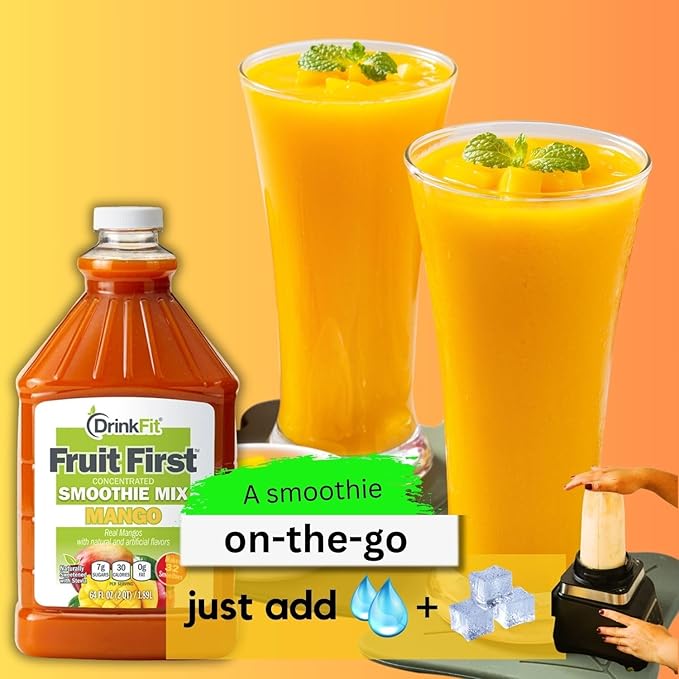 DrinkFit Fruit Smoothie | Real Fruit Puree Low Sugar Gluten:Free &amp Non:GMO Banana Smoothie Mix : Makes 32 Smoothies 64 Fl Oz (Banana)