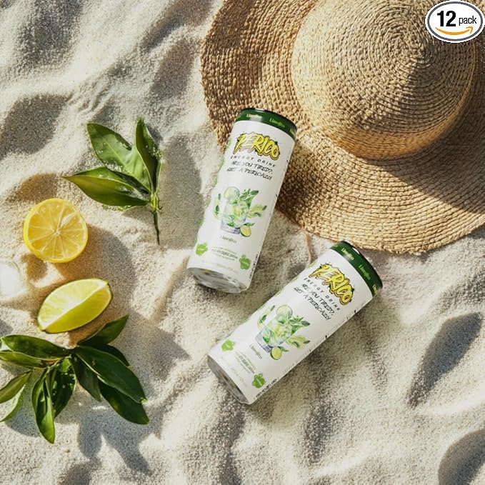 Perico Energy Drink Limojito Flavor 12 PACK Natural Energy Beverage Can Sparkling Sugar-Free With Essential Amino AcidsCarnipure® L-carnitineBiotin 200mg Organic Caffeine
