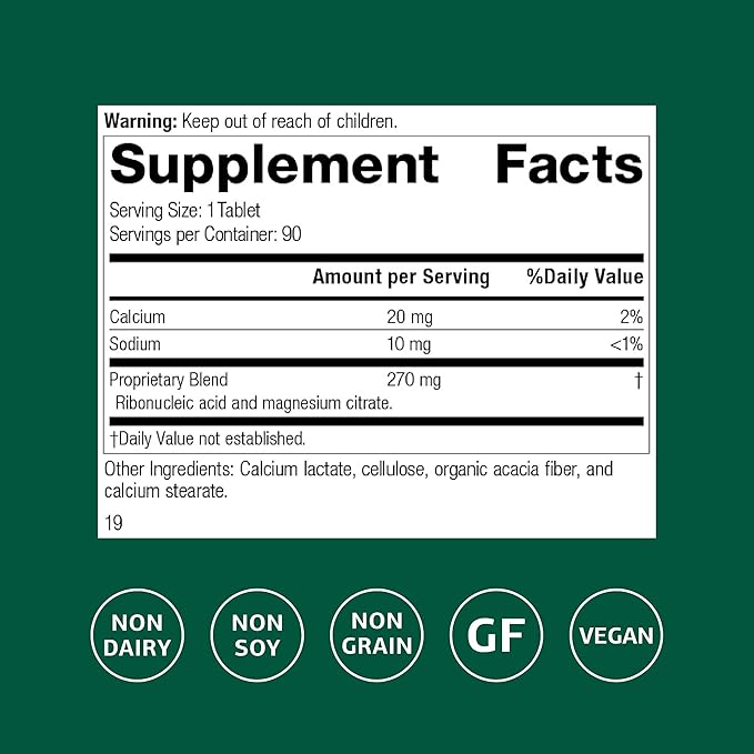 Standard Process Ribonucleic Acid RNA - Cell Development Support - Aids Protein Synthesis - Vegan Gluten-Free Non-Soy &amp Non-Grain - 90 Tablets (90 Servings)