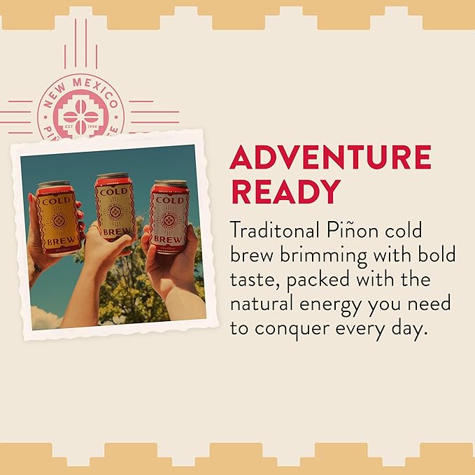 New Mexico Piñon Nitro Cold Brew Coffee Drink - Smooth Nutty Taste High Energy Nitrogen Infused Classic Black Coffee Cans 12oz - Natural Flavor Zero Sugar &amp Dairy Free - 12 Pack