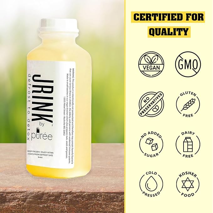 JRINK by Purée Ginger Lemon Juice Cold Pressed Juice Cleanse with Organic Lemon Ginger Detox Drink from Raw Fruit and Vegetable No Preservatives Healthy Cleanse 16oz Bottles 12 Pack
