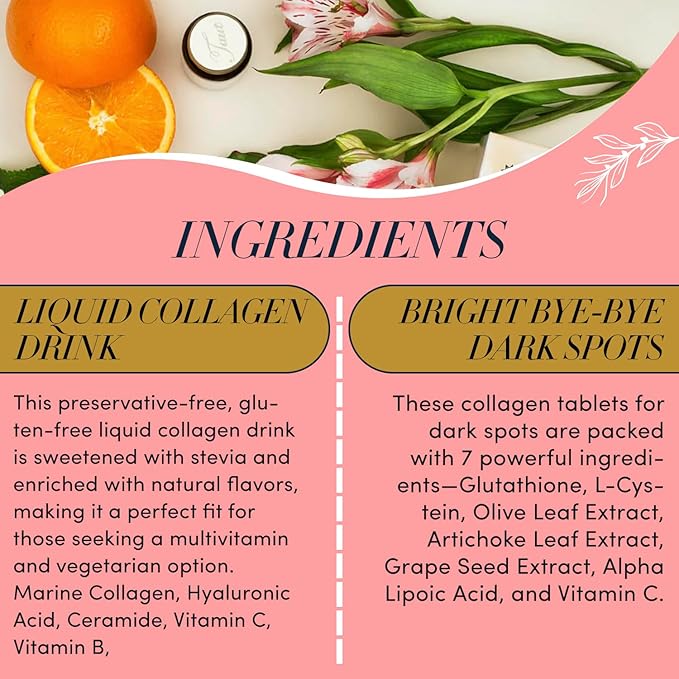 TAUT Marine Collagen Drink 13000mg with Hyaluronic Acid Liquid Collagen Supplement 16 Glass Bottles (1.7oz Each) Bright 60 Capsules for Women Vitamins &amp Antioxidants for Radiant Skin
