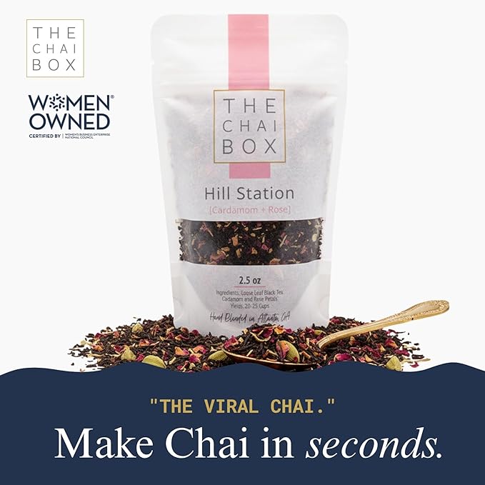 The Chai Box Loose Leaf Rose Tea - Featured in Oprah's Favorite Things | Caffeinated Black Tea with Rose Petals &amp Cardamom (Pack of 1) 2.5 oz | Makes 25 Cups | Small Batch Loose Leaf Tea with Whol