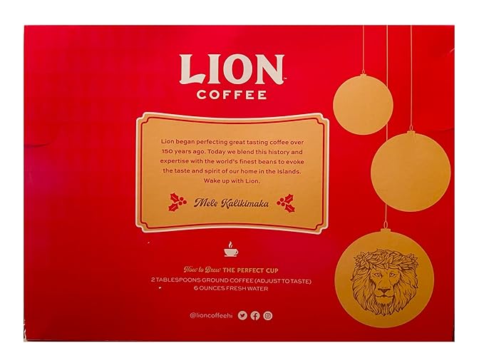 Lion Coffee Premium Gold Roast 10% Kona Blend Ground 3 Bag Mele Kalikimaka Pack