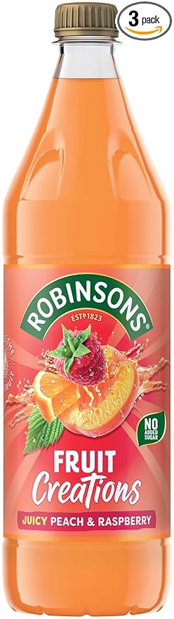 Robinsons Fruit Creations Real Fruit Squash Low Calorie Delicious Peach and Raspberry 1 Litre (Pack of 3)