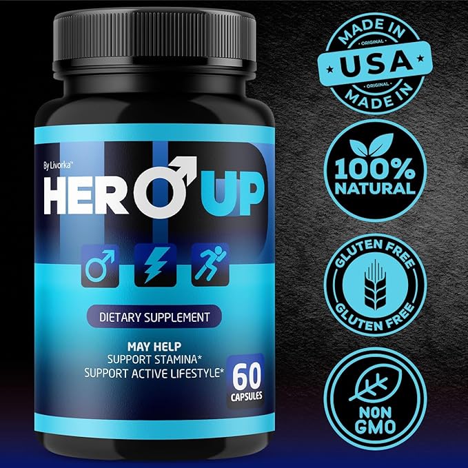 (2 Pack) Hero Up Capsules - Official HeroUp Supplement Pills for Men - Maximum Strength Energy Support All Natural Hero Up Vitamins Support for Overall Health &amp Wellness 120 Capsules for 2 Month