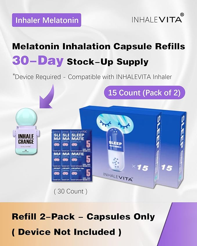 Melatonin Inhaler Sleep Aid Capsules 30 Count（Device Required）| Fast-Acting with Advanced Absorption| 0.4mg Low Dose Zero-Sugar| Wake Refreshed PortableNon-Habit Forming