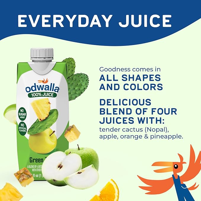 Odwalla Green Juice – Green Drink with Nopal Cactus Apple Orange &amp Pineapple – Natural Ingredients No Added Sugar No Preservatives No Artificial Flavors - 16 oz (12 Pack)