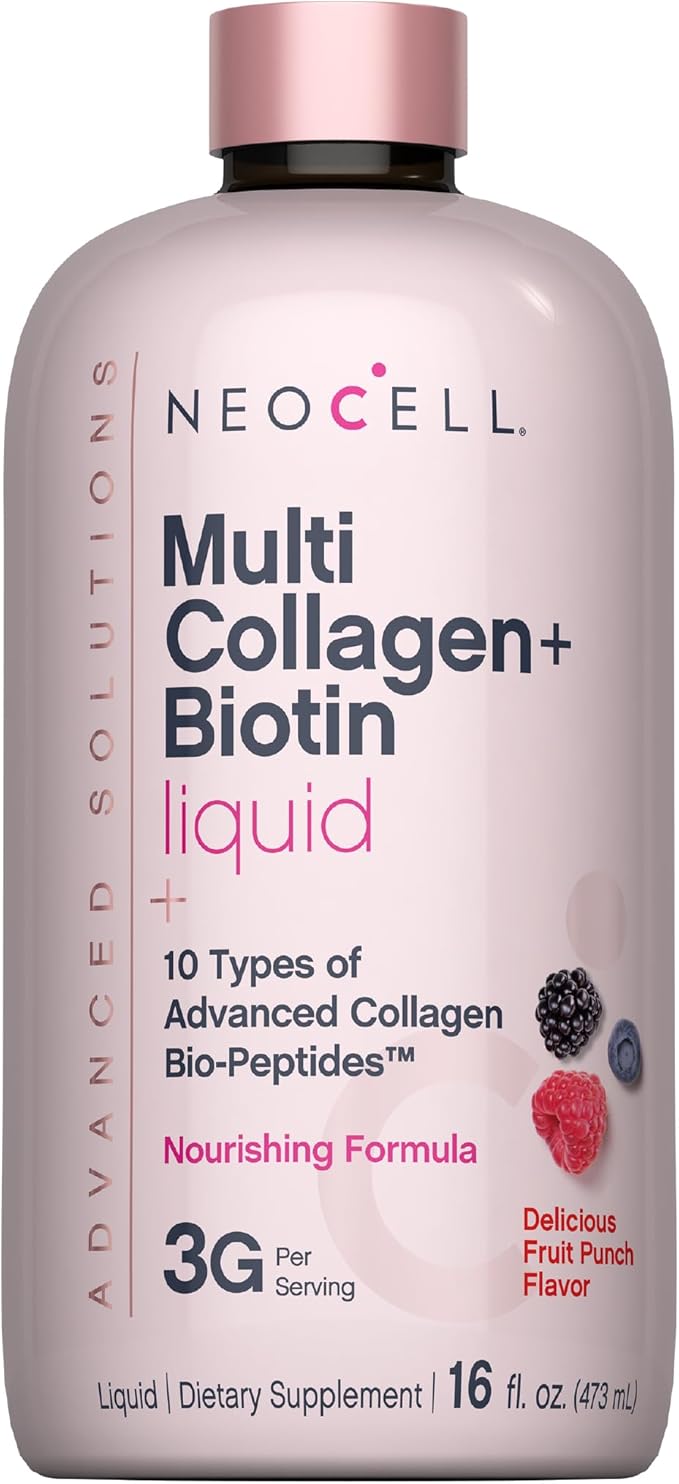 NeoCell Liquid Multi Collagen Peptides | 16 fl oz | with Biotin | Advanced Nourishing Formula | 10 Types of Bio-Peptides | Hair Skin &amp Nails | for Women and Men