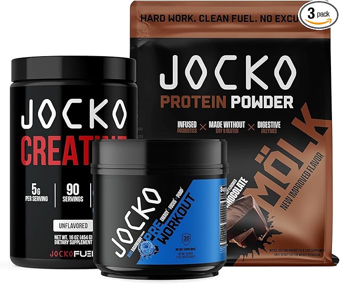 Jocko Fuel 3 Pack Gym Bundle - Creatine Chocolate MOLK &amp Blue Raspberry Pre Workout
