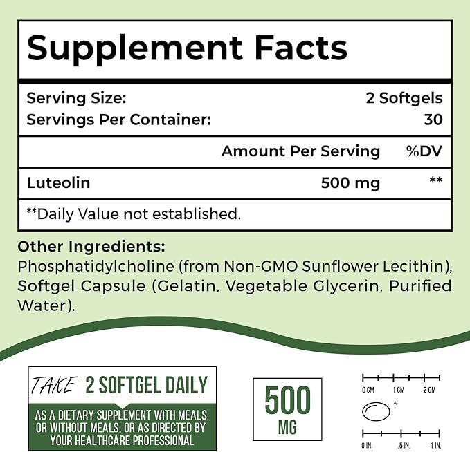 Liposomal Luteolin 500MG Maximum Absorption Potent Flavonoid 120 Softgels Luteolin Supplement Non-GMO Gluten Free