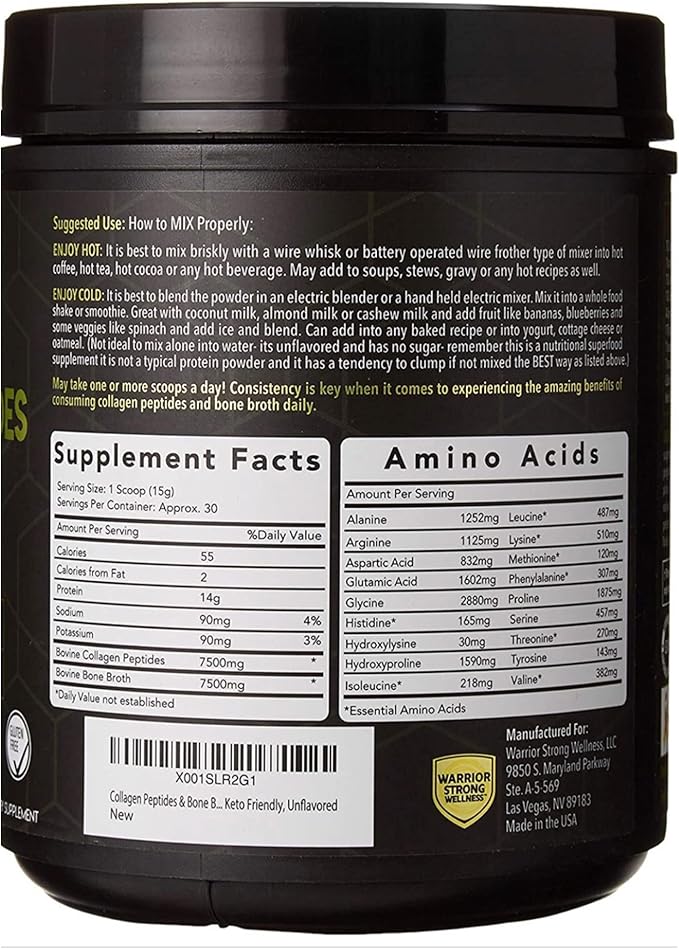 Premium Collagen Peptides Bone Broth Powder: Grass Fed Hydrolyzed Collagen Boost for Healthy Skin Nails Hair Joints Muscles Bones Digestion Keto Friendly Unflavored