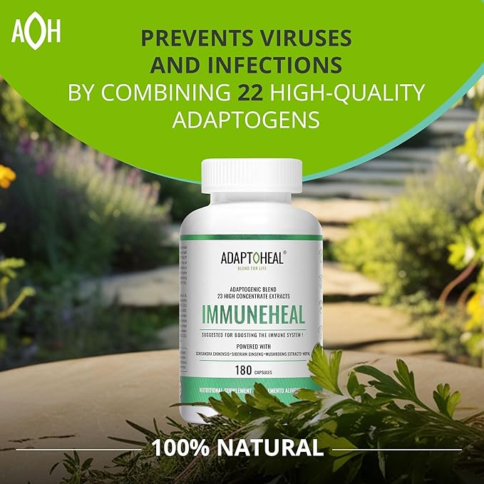 ADAPTOHEAL Immuneheal – Adaptogen Immune System Booster Supplement with Schisandra Chinensis Ginseng and Mushroom Extract (180 Capsules)