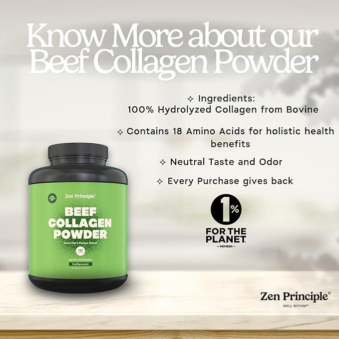 Zen Principle Grass-Fed Agglomerated Hydrolyzed Collagen Peptides 3 lb. Anti-Aging Protein Powder for Healthy Hair Skin &amp Joints. Paleo and Keto Friendly GMO and Gluten Free Pasture-Raised Bovi