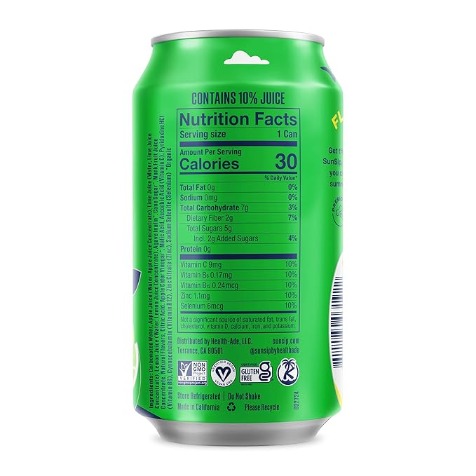 SunSip Prebiotic Soda by Health-Ade Better-for-You Soda Swap Beverage with Vitamins &amp Minerals Naturally Sweetened with 5g of Sugar Lemon Lime 11.5 oz (12 Pack)