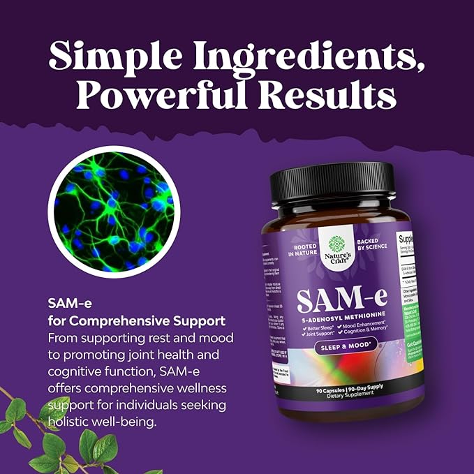 Pure SAM E Supplement 150mg - Nootropic Same 150mg Per Serving for Memory &amp Brain Support Joint &amp Liver Health - Natural S-adenosylmethionine for Mood Balance - 90 Count