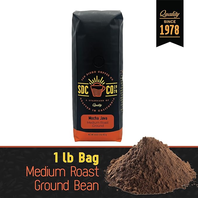 San Diego Coffee Mocha Java Medium Roast Ground Coffee 16-Ounce Bag Café molido tostado