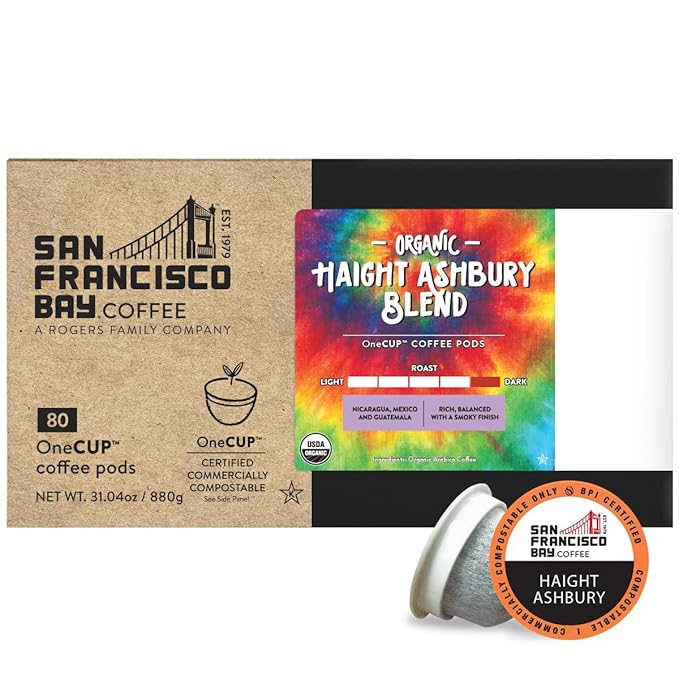 San Francisco Bay Compostable Coffee Pods - Organic Haight Ashbury French Roast (80 Ct) K Cup Compatible including Keurig 2.0 Dark Roast