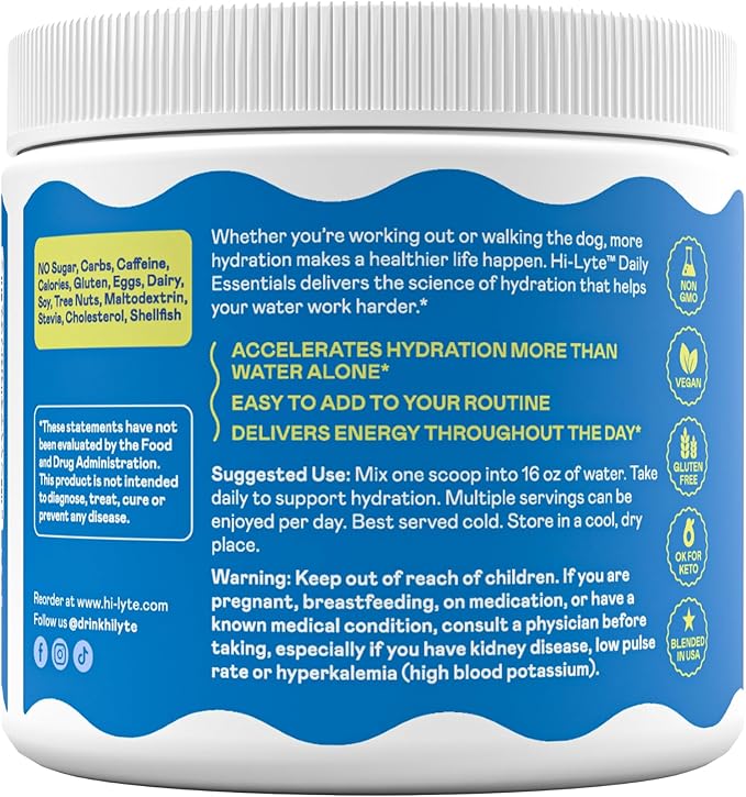Hi-Lyte Electrolytes Powder Mix - Unflavored Hydration Support for Daily Wellness Fasting Keto - Sodium Potassium Magnesium Vitamins - No Sugar No Carbs Clean Ingredients