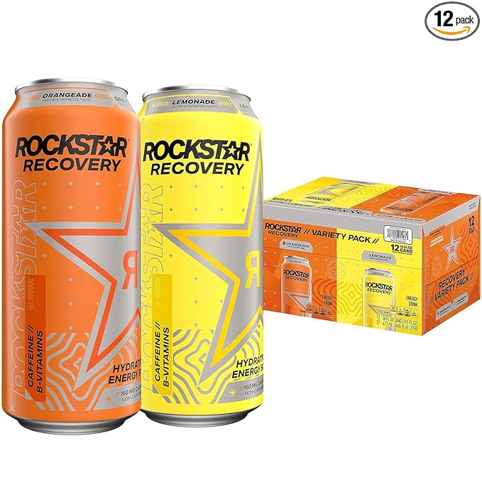 Recovery Energy Drink with Caffeine Taurine and Electrolytes 2 Flavor Variety Pack 16oz (12 Pack)