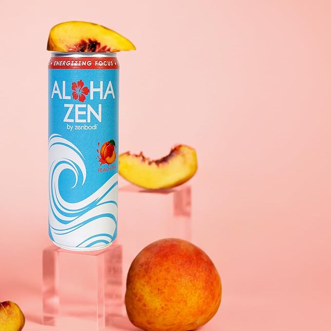 Zenbodi Aloha Zen Peach Tea - AWAKEN Functional Beverage - 12 Pack Energy Drink Zero Sugar Energy Drinks with L-Alpha GPC Caffeine and L-Theanine