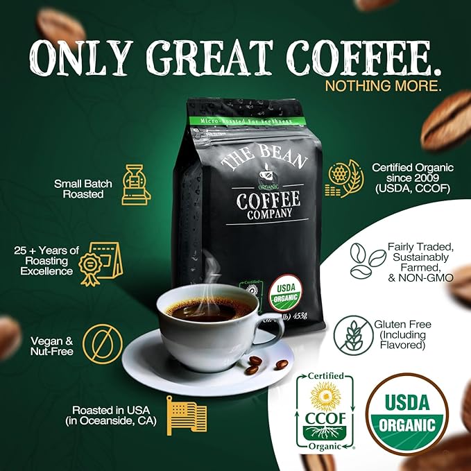 The Bean Organic Coffee Company Vanilla Bean Medium Roast Ground Coffee 16-Ounce BagCafé molido tostado organico