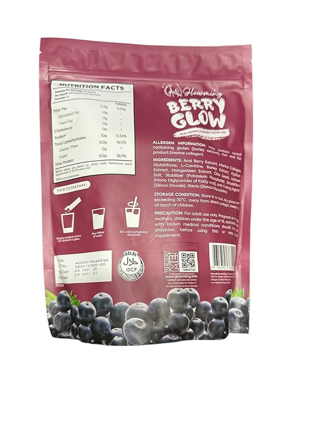 GLOWMING Berry Glow Acai Berry Powder Drink Mix 10 Sachets