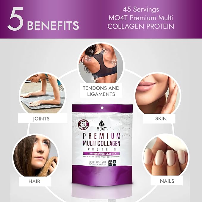 MO4T Hydrolyzed Multi Collagen Powder -Collagen Protein- Collagen Peptides-Type 123510 -Sugar-Free (1 Pound) Hair Skin &amp Nail Paleo &amp Keto Non-GMO