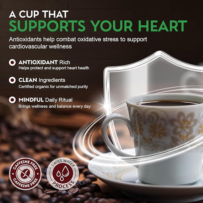 Cardiology Coffee – Medium Roast Decaf Coffee Beans – USDA Certified Organic Mold Free 12oz Premium Whole Bean Coffee – Decaf Barista-Style Beans with Swiss Water Decaf and Antioxidant Benefits