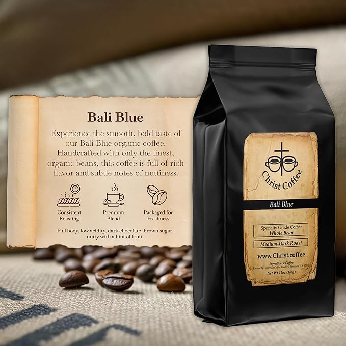 Christ Coffee Bali Blue Ground Bean – Premium Medium Roast Coffee Smooth and Rich Flavor | Perfect for Daily Brew Freshly Roasted for Optimal Taste 16 oz Bag