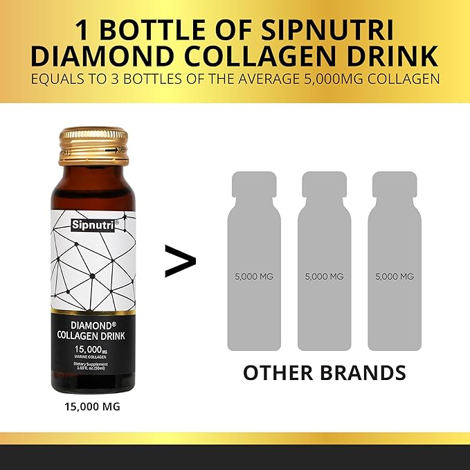 Diamond Liquid Collagen Drink for Women &amp Men 15000 mg Hydrolyzed Marine Collagen Peptides with Vitamin C Pomegranate Hair Skin Nails Joints Bones Support 50 ml x 30 Bottles