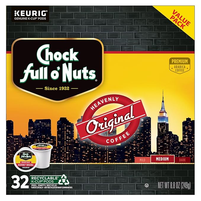 Chock Full o'Nuts Original Coffee Compatible with Keurig K-Cup Pods 32 CT (Pack of 2)