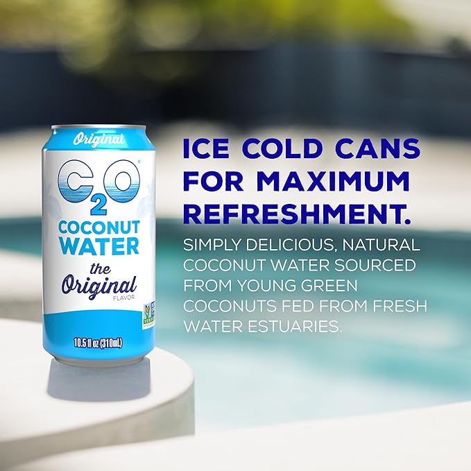C2O - Coconut Water The Original Flavor (24 Pack 3 Boxes of 8) - Made with Fresh Coconut Water - Plant Based Non GMO Canned Water - Natural Hydration Electrolytes &amp Potassium - 24 Cans 10.5 F