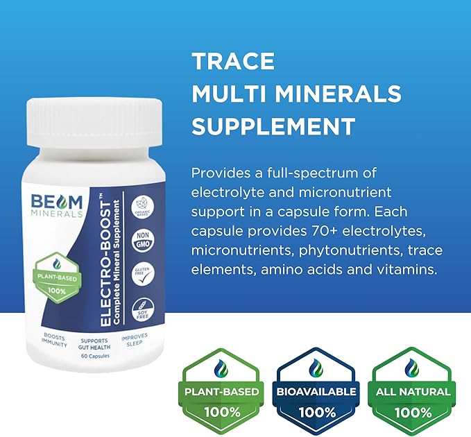 Beam Minerals Complete Multi-Mineral Capsules | Electro-Boost Plant-Based Electrolytes and Micronutrients for Men and Women | Help to Boost Immunity Support Gut Health and Improve Sleep | 60 Capsules