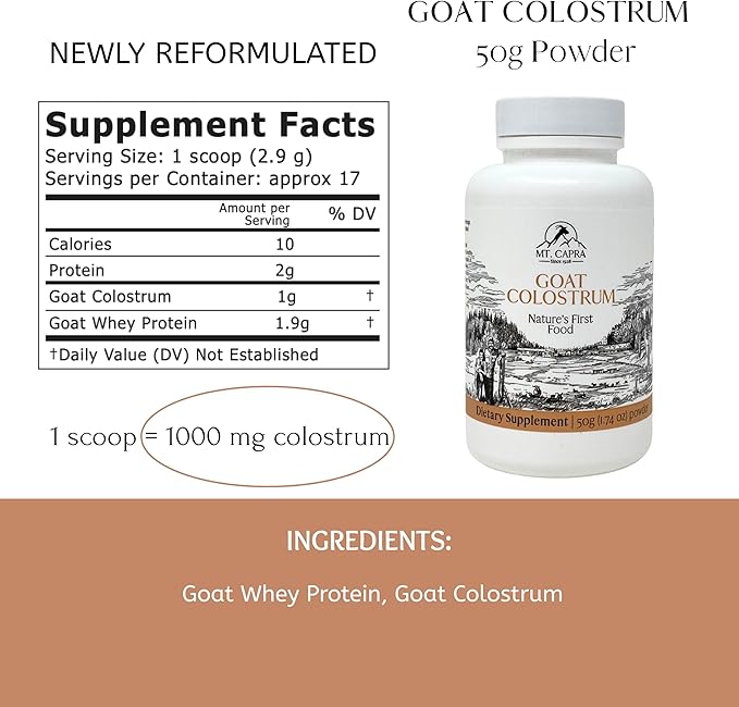 Mt. Capra Goat Colostrum | for Healthy Immune System Gut and Athletic Performance | Grass-Fed High in Immunoglobulins | 17 Servings - 50 Grams