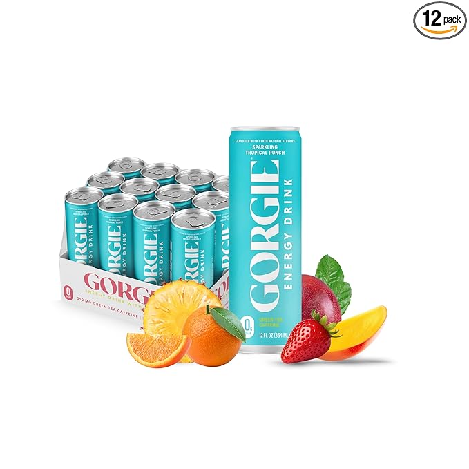 GORGIE Sugar Free Natural Energy Drinks Sparkling Paradise Punch (12 Pack) - Healthy Energy Drinks - Natural Coffee Replacement with Green Tea Caffeine and Biotin - 150mg Caffeine Vegan Low Calorie