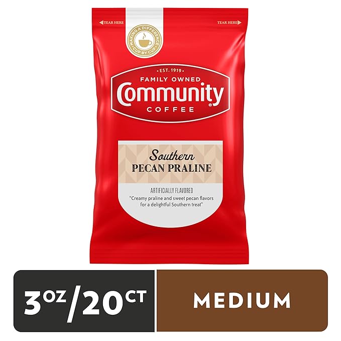 Community Coffee Pecan Praline Flavored Medium Roast Pre-Measured Coffee Packs 3.0 Ounce Each (Pack of 20)