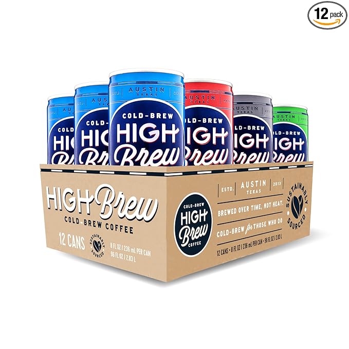 High Brew Coffee | Cold Brew Iced Coffee Variety Pack | Lightly Sweetened with Pure Cane Sugar 140mg Natural Caffeine Patiently Brewed &amp Never Heated Low-Acid Ready-to-Drink | 8 oz Cans (Pack