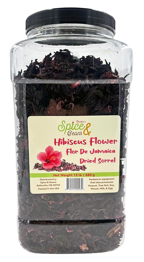 Dried Hibiscus Flower by Dasher's Spice &amp Beans | Flor De Jamaica | Dried Sorrel | 1.5 lb