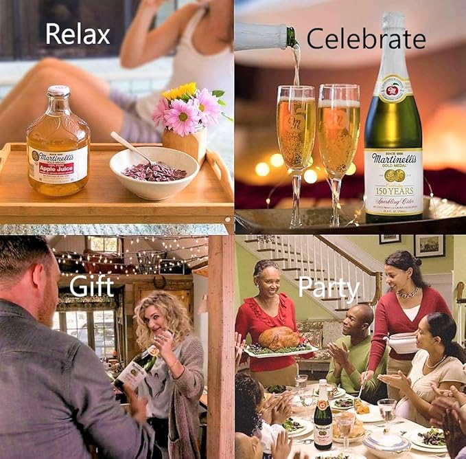 Martinelli's Sparkling Party Drinks 4 Flavor Variety Pack | Apple Cider Apple Pear Red and White Grape Juice | 12 Pack of 8.4 oz Bottles