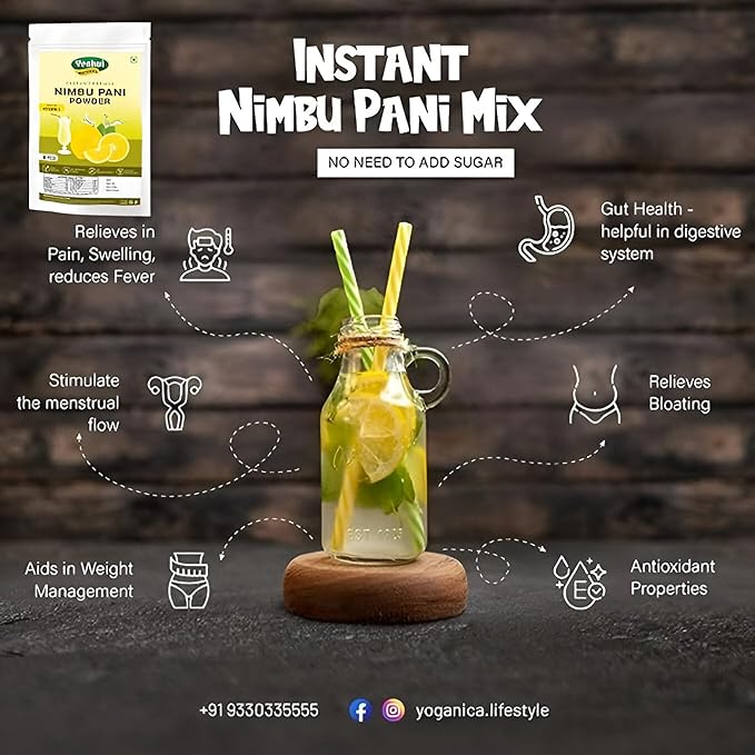 Yeshvi NATURAL Nimbu Pani Powder &amp Aam panna Powder Combo Pack Instant Mix Drink Powder Just Add Water &amp Drink Easy to Make Beverage Summer Drink Each 100gm Pack of 2
