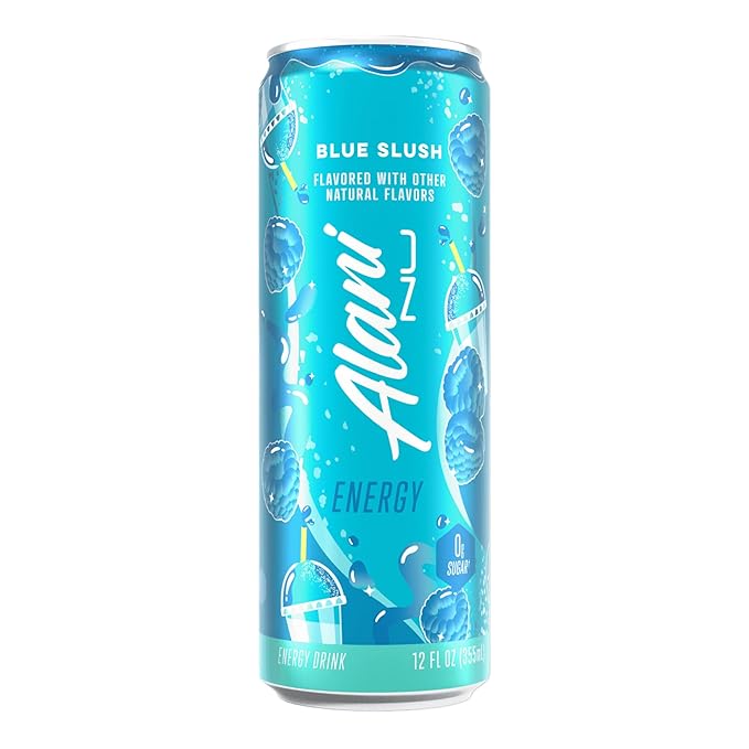 New Alani Energy Drinks Lime Slush Cherry Slush Blue Slush Variety Pack Sugar-Free Low-Calorie Energy Boost Drink 12 fl oz (Pack of 6)