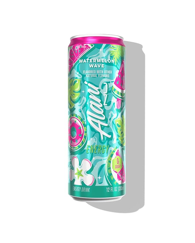 Alani Watermelon Wave Energy Drinks sugar free low calorie energy drinks 12 Fl Oz Cans (Pack of 12)