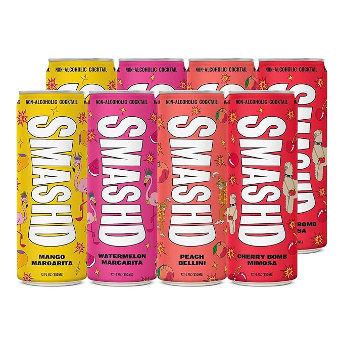 SMASHD Party All Day Non-Alcoholic Cocktail Variety Pack 8 x 12 fl oz Cans | Ready-to-Drink Mocktails | Low Calorie Low Sugar Low Carb | 45 Calories per Can | Gluten Free with Electrolytes